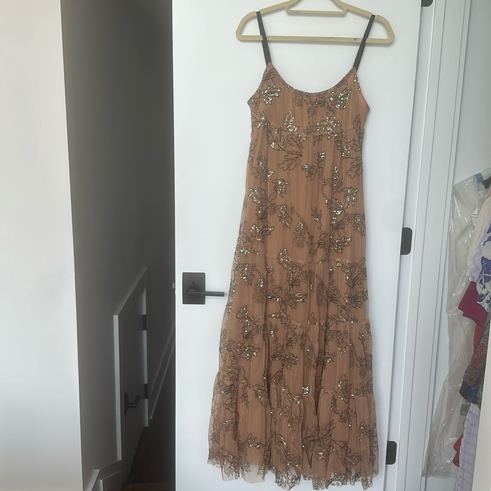 NWT Anthropologie Sequined Tulle Slip Maxi Dress